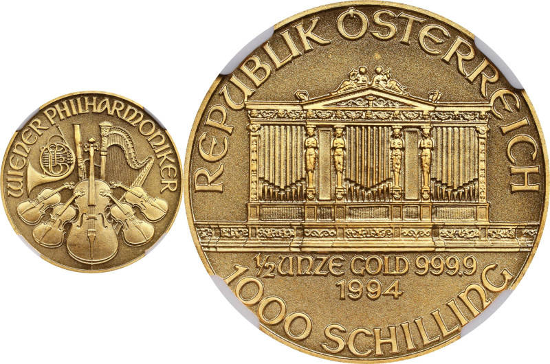 AUSTRIA. 1000 Schilling, 1994. Vienna Mint. NGC MS-69.
Fr-B2; KM-3031. AGW: 0.5...