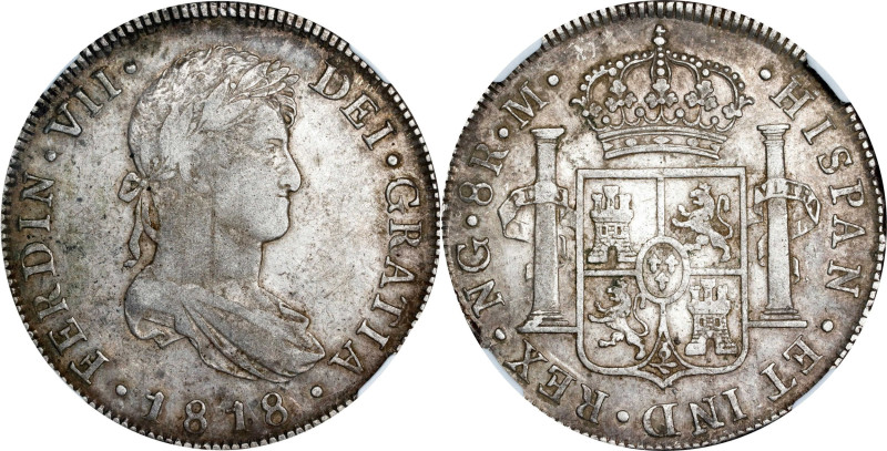 GUATEMALA. 8 Reales, 1818-NG M. Nueva Guatemala Mint. Ferdinand VII. NGC EF-40....