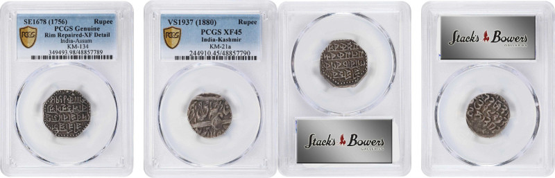 INDIA. Duo of Rupees (2 Pieces), 1756 & 1880. Both PCGS Certified.
1) Assam. SE...