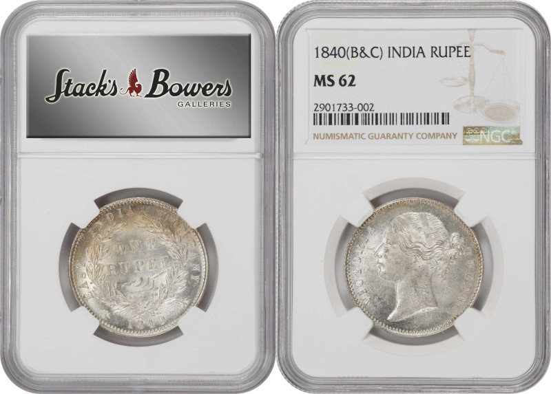 INDIA. British East India Company. Duo of Rupees (2 Pieces), 1840-(B or C). Bomb...