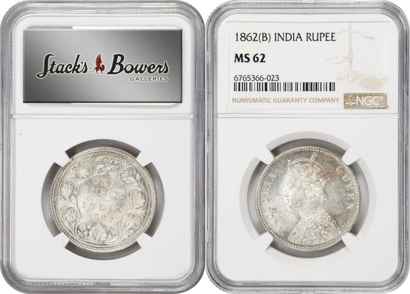 INDIA. Duo of Rupees (2 Pieces), 1862-(B). Bombay Mint. Victoria. All NGC MS-62....