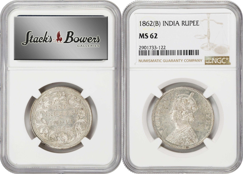 INDIA. Duo of Rupees (2 Pieces), 1862-(B). Bombay Mint. Victoria. Both NGC MS-62...