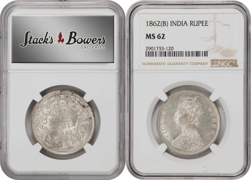 INDIA. Duo of Rupees (2 Pieces), 1862-(B). Bombay Mint. Victoria. Both NGC MS-62...