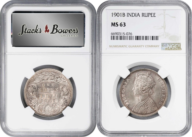 INDIA. Duo of Rupees (2 Pieces), 1901-B. Bombay Mint. Victoria. Both NGC MS-63 C...