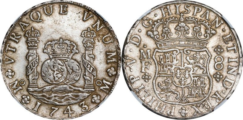 MEXICO. 8 Reales, 1743-Mo MF. Mexico City Mint. Philip V. NGC AU-55.
KM-103; Ca...