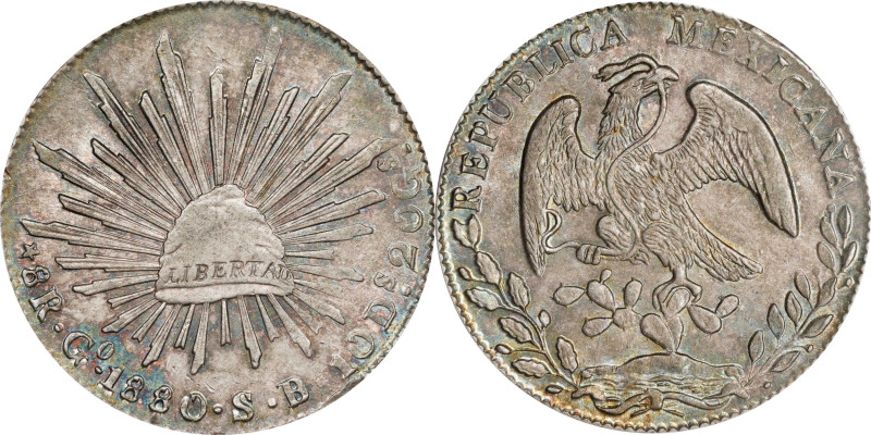 MEXICO. 8 Reales, 1880-Go SB. Guanajuato Mint. PCGS MS-62.
KM-377.8; DP-Go61.
...