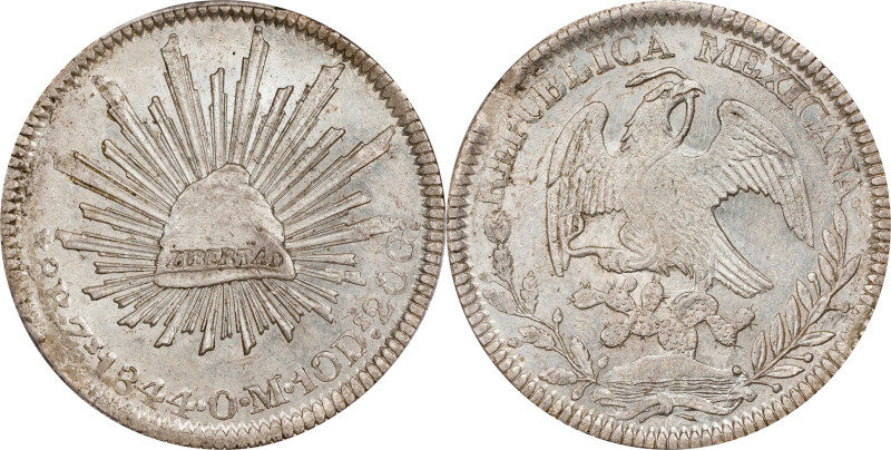 MEXICO. 8 Reales, 1844-Zs OM. Zacatecas Mint. PCGS AU-58.
KM-377.13; DP-Zs24.
...