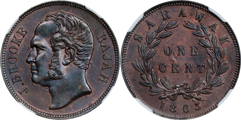 SARAWAK. Cent, 1863. Birmingham (Heaton) Mint. James Brooke. NGC MS-63 Brown.
K...