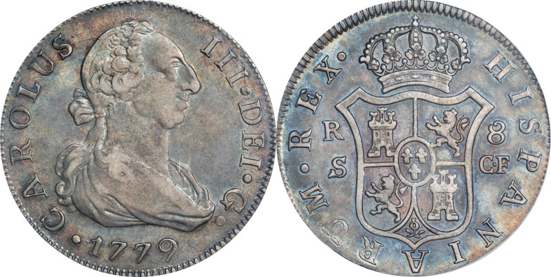 SPAIN. 8 Reales, 1779-S CF. Seville Mint. Charles III. PCGS EF-45.
KM-414.2; Ca...