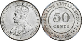 STRAITS SETTLEMENTS. 50 Cents, 1921. London Mint. George V. NGC AU-58.
KM-35.1; Prid-38.

Estimate: $20.00 - $40.00