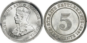 STRAITS SETTLEMENTS. 5 Cents, 1935. London Mint. George V. PCGS MS-67.
KM-36; Prid-159.

Estimate: $200.00 - $300.00