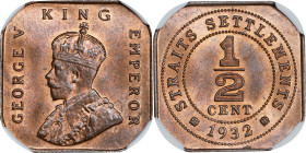 STRAITS SETTLEMENTS. 1/2 Cent, 1932. London Mint. George V. NGC MS-65 Red Brown.
KM-37; Prid-209.

Estimate: $70.00 - $100.00