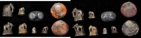 THAILAND. Nonet of Primitive Money and Weights (9 Pieces), ND. Grade Range: FINE to VERY FINE.
1-2) 'Pig-mouth' Money. Weights: 57.48 and 61.24 gms. ...