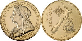 NEW ZEALAND. INA Retro Fantasy Gilt Copper-Nickel Crown, "1897". Victoria. PCGS PROOF-68.
KMX-Unlisted. Weight: 40 gms. INA (International Numismatic...