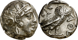 (400/390-353 a.C.). Ática. Atenas. Tetradracma. (S. 2537) (CNG. IV, 1598). Anv.: Cabeza de Palas con yelmo ornado de hojas de olivo y volutas. Rev.: L...