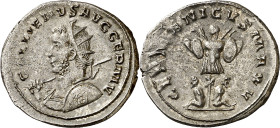 (257-258 d.C.). Galieno. Antoniniano. (Spink 10225 var) (S. 314) (RIC. 19). Anv.: G(A)LLIENVS AVG. GERM. V. Su busto radiado y acorazado a izquierda, ...