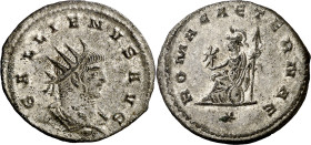 (264 d.C.). Galieno. Antoniniano. (Spink 10343) (S. 919) (RIC. 655). Anv.: GALLIENVS AVG. Su busto radiado, drapeado y acorazado. Rev.: ROMAE AETERNAE...