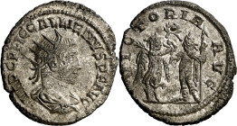 (260 d.C.). Galieno. Antoniniano. (Spink 10386) (S. 1109b) (RIC. 450). Anv.: IMP. C. P. LIC. GALLIENVS P. F. AVG. Su busto radiado, drapeado y acoraza...