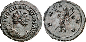(291-292 d.C.). Carausio. Antoniniano. (Spink 13645) (Co. 215) (RIC. 484). Anv.: IMP. C. CARAVSIVS P. F. AVG. Su busto radiado, drapeado y acorazado. ...