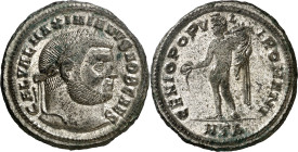 (297-298 d.C.). Galerio Maximiano. Heraclea. Follis. (Spink 14372) (Co. 78) (RIC. 20b). Anv.: GAL. VAL. MAXIMIANVS NOB. CAES. Su cabeza laureada. Rev....