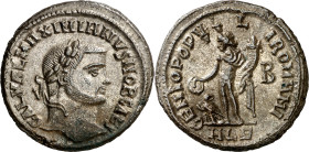 (296-297 d.C.). Galerio Maximiano. Alejandría. Follis. (Spink 14384) (Co. 90) (RIC. 21b). Anv.: GAL. VAL. MAXIMIANVS NOB. CAES. Su cabeza laureada. Re...