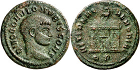(309-310 d.C.). Rómulo. Roma. 1/3 follis. (Spink 15053) (Co. 7) (RIC. 239). Anv.: DIVO ROMVLO N. V. BIS. CONS. Su cabeza desnuda. Rev.: AETERNAE MEMOR...