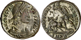 (351-352 d.C.). Constancio II. Cyzicus. AE 23. (Spink 18166) (Co. 46) (RIC. 92). Anv.: D. N. CONSTANTIVS P. F. AVG. Su busto diademado, drapeado y aco...