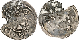 Comtat del Rosselló. Gausfred II (1014-1074). Perpinyà. Diner. (Cru.V.S. 109) (Balaguer 93-7, mismo ejemplar) (Cru.C.G. 1894). Anv.: Cruz. GOSFRID(V)S...