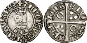 Alfons III (1327-1336). Barcelona. Croat. (Cru.V.S. 366) (Cru.C.G. 2184b). Anv.: LFONSVS DEI GRCI REX. Rev.: Roel en 1er y 4º cuartel. -CIVI-TSB-RCh-N...