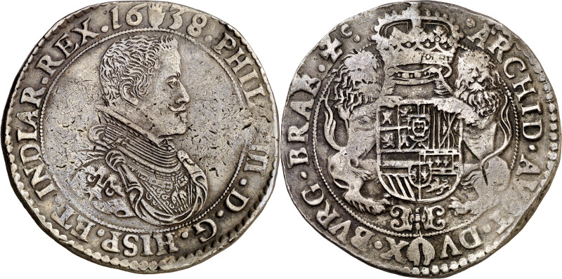 1638. Felipe IV. Amberes. 1 ducatón. (Vti. 1228) (Vanhoudt 642.AN). Fecha rara. ...