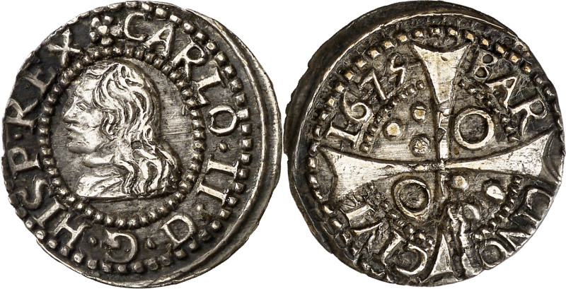 1675. Carlos II. Barcelona. 1 croat. (AC. 200) (Cru.C.G. 4904g). Roel en 2º y 3e...