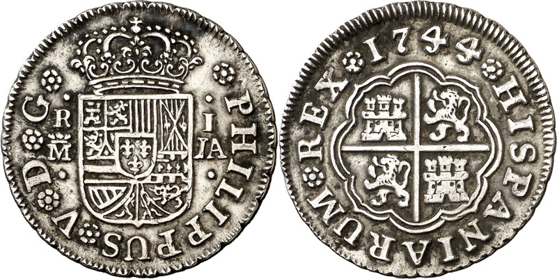 1744. Felipe V. Madrid. JA. 1 real. (AC. 461). 3,14 g. MBC+.