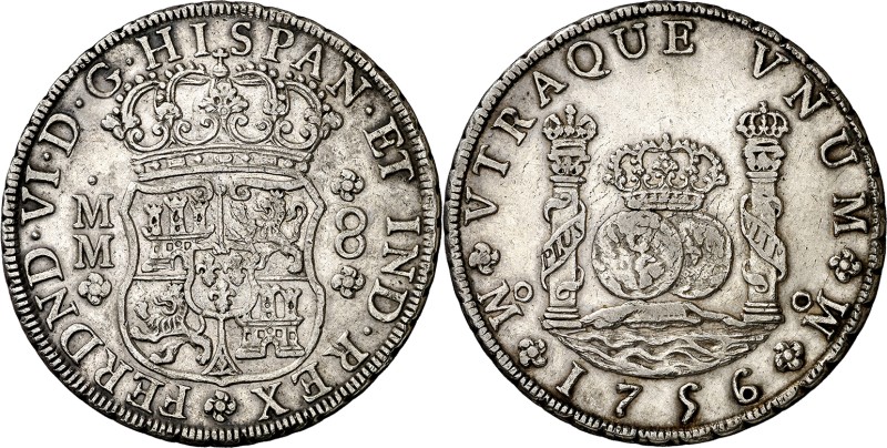 1756. Fernando VI. México. MM. 8 reales. (AC. 491). Columnario. 27 g. MBC+/MBC.