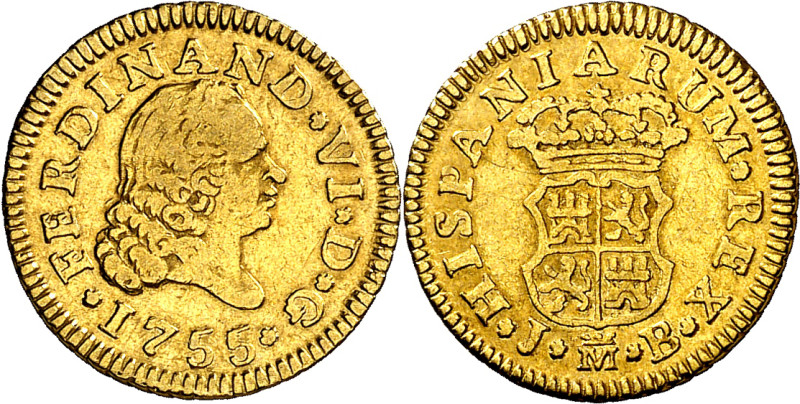 1755. Fernando VI. Madrid. JB. 1/2 escudo. (AC. 558). 1,73 g. MBC-/MBC.