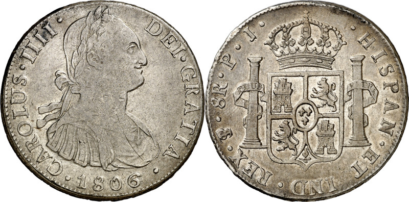 1806. Carlos IV. Potosí. PJ. 8 reales. (AC. 1012). 27 g. MBC/EBC-.