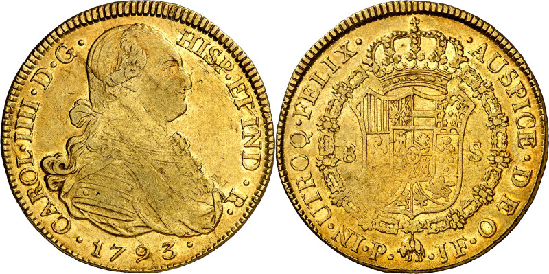 1793. Carlos IV. Popayán. JF. 8 escudos. (AC. 1664) (Cal.Onza 1054) (Restrepo 98...