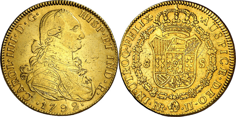 1792. Carlos IV. Santa Fe de Nuevo Reino. JJ. 8 escudos. (AC. 1721) (Cal.Onza 11...