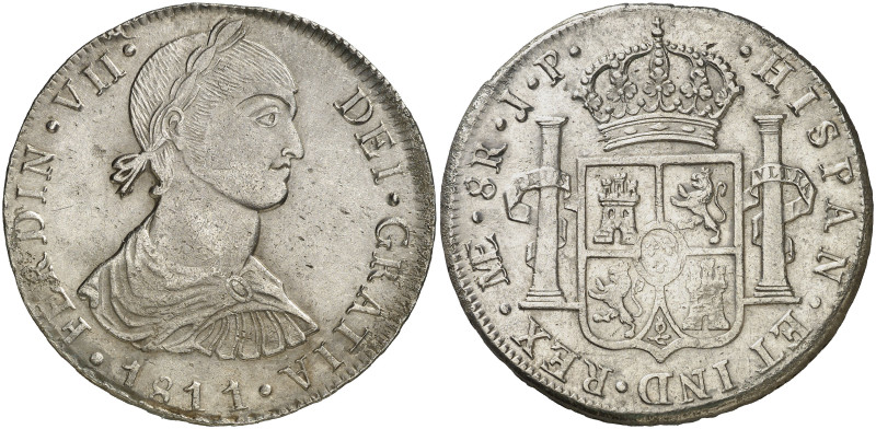 1811. Fernando VII. Lima. JP. 8 reales. (AC. 1242). Busto indígena. Lazo pequeño...