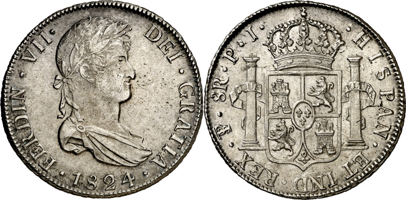 1824. Fernando VII. Potosí. PJ. 8 reales. (AC. 1391). 26,77 g. EBC-/EBC.