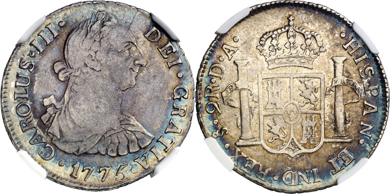 1775. Carlos III. Santiago. DA. 2 reales. (AC. 750). En cápsula de la NGC como V...