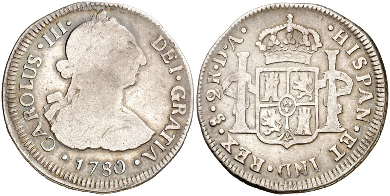 1780. Carlos III. Santiago. DA. 2 reales. (AC. 757). En cápsula de la NGC como V...