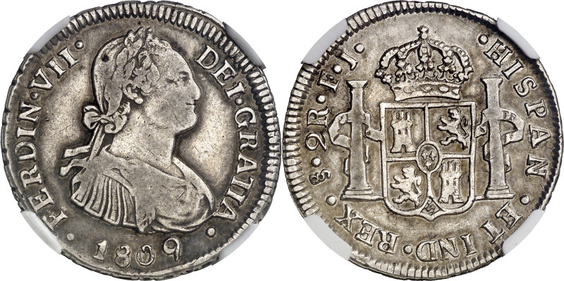 1809. Fernando VII. Santiago. FJ. 2 reales. (AC. 939). Busto de Carlos IV. En cá...