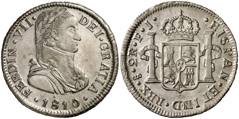 1810. Fernando VII. Santiago. FJ. 2 reales. (AC. 940). Busto almirante. Casaca s...