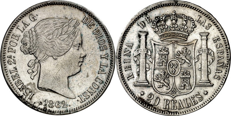 1862. Isabel II. Madrid. 20 reales. (AC. 620). Rayitas. 25,94 g. MBC/MBC+.