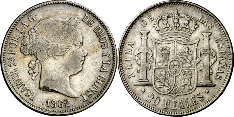 1862. Isabel II. Sevilla. 20 reales. (AC. 641). Escasa. 25,85 g. MBC-/MBC.