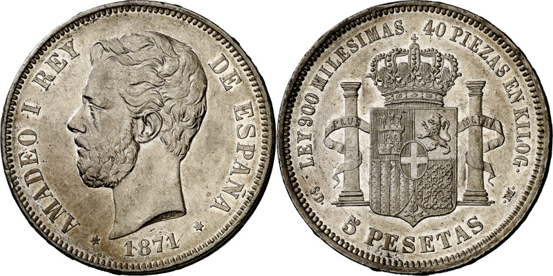 1871*1871. Amadeo I. SDM. 5 pesetas. (AC. 1). 24,96 g. EBC-.