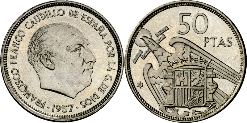 1957*69. Franco. 50 pesetas. (AC. 138). Rara. 12,50 g. Proof.