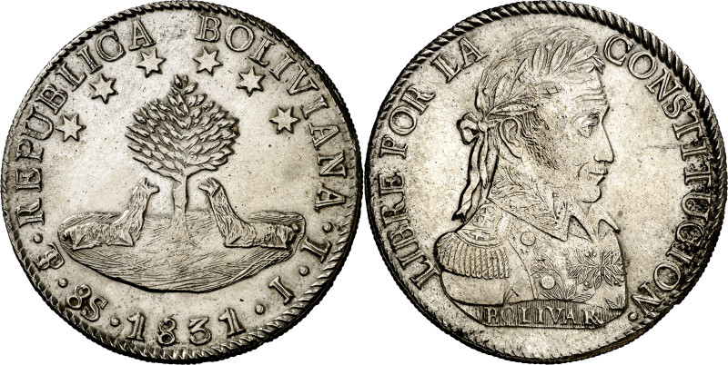 Bolivia. 1831. Potosí. JL. 8 soles. (KM. 97). Manchitas. Escasa así. AG. 26,64 g...