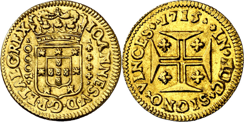 Portugal. 1715. Juan V. 1000 reis. (Fr. 98) (Gomes 88.11). AU. 2,66 g. EBC-.