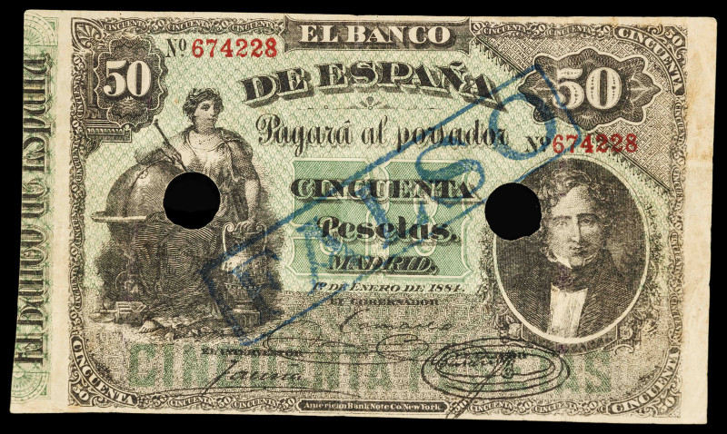 1884. American Banknote Company New York. 50 pesetas. (Ed. 283F). 1 de enero, Me...